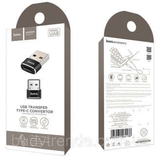 Переходник Hoco UA6 OTG USB Female to Type-C Male (Черный). . фото 9