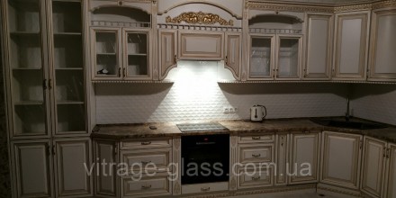 Витраж в кухню с классическими ромбами, аналог полированной гравированной грани,. . фото 5