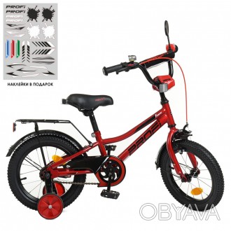 Велосипед дитячий PROF1 14д. Y14221 (1шт) Prime, червоний,дзвінок,дод. колеса. . фото 1