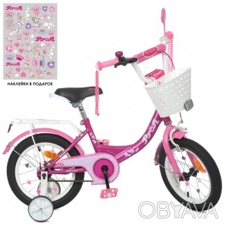 Велосипед для девочки 14 дюймов с корзинкой Y1411-1 цвета фуксия. . фото 1