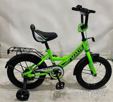 Велосипед детский 14 дюймов с багажником "CORSO" MAXIS-14201 ручной тормоз, зеле. . фото 1