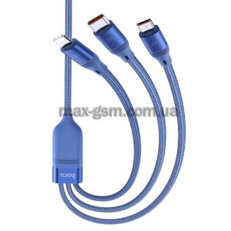 Зарядный кабель для передачи данных 3-в-1 для Lightning 2.4A / Micro-USB 2.0A / . . фото 2