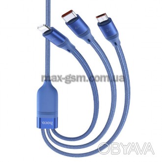 Зарядный кабель для передачи данных 3-в-1 для Lightning 2.4A / Micro-USB 2.0A / . . фото 1