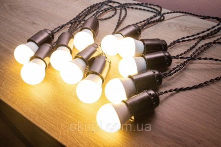 Черная Ретро Гирлянда - 11 лампочек - длина от первой лампы до последней - 5м, д. . фото 3
