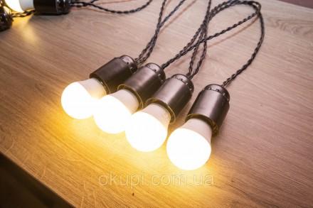 Черная Ретро Гирлянда - 11 лампочек - длина от первой лампы до последней - 5м, д. . фото 4