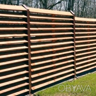 Деревянный забор LNK "Импрегнированный горизонтальный жалюзи" 2000х2000 мм. - ид. . фото 1