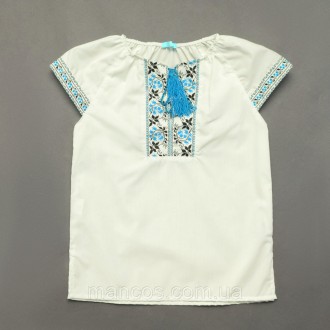 Вышиванка для девочки с коротким рукавом, SmileTime Ethnic, голубой узор 122. Кривой Рог. фото 1 Вышиванка для девочки с коротким рукавом, SmileTime Ethnic, голубой узор 122. Кривой Рог. фото 1