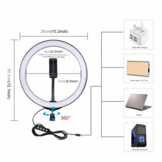 Кольцевая LED лампа 26 см 15 W с держателем для телефона селфи кольцо для блогер. . фото 3