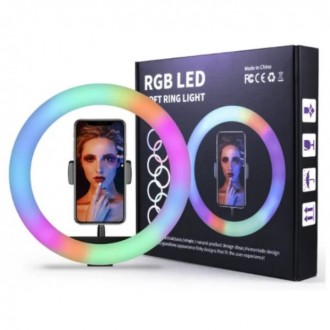 Кольцевая LED RGB лампа 30 см 25 W с держателем для телефона селфи кольцо для бл. . фото 6