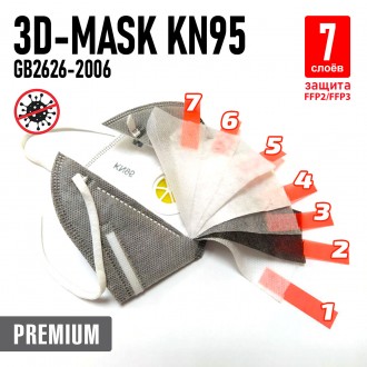 
 
Захисна маска KN95 Респіратор FFP2-FFP3 з клапаном (індикуальне паковання). М. . фото 6