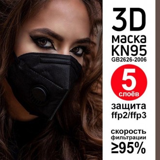 JIADA Багаторазова маска-респіратор KN95 універсальна з клапаном 5 шарів захисту. . фото 4