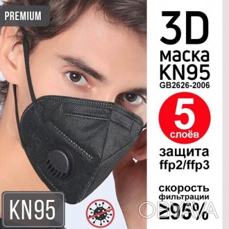 JIADA Багаторазова маска-респіратор KN95 універсальна з клапаном 5 шарів захисту. . фото 1