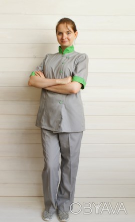 костюм рабочий женский для горничной  Seller, серый  состоит с куртки и брюк. 
. . фото 1