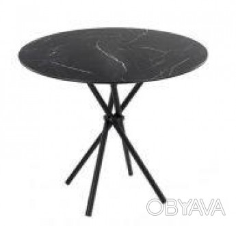 Стіл круглий, стільниця з матеріалу верзаліт, колір чорний мармур, діаметр 70 см. . фото 1