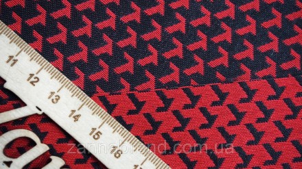  Ткань двусторонний бенгалин-жаккард черно-красного цвета принт "Имитация гусино. . фото 5