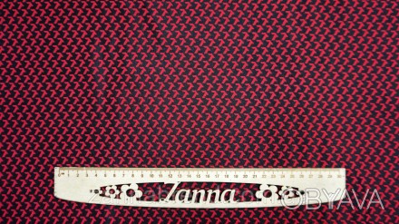  Ткань двусторонний бенгалин-жаккард черно-красного цвета принт "Имитация гусино. . фото 1