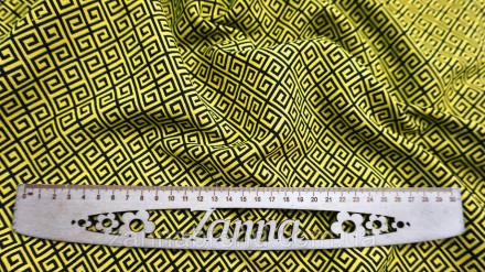  Ткань двусторонний бенгалин-жаккард черно-желтого цвета принт "Орнамент" - явля. . фото 4