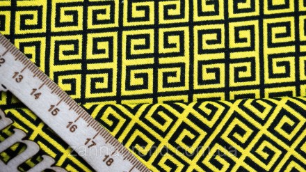  Ткань двусторонний бенгалин-жаккард черно-желтого цвета принт "Орнамент" - явля. . фото 5