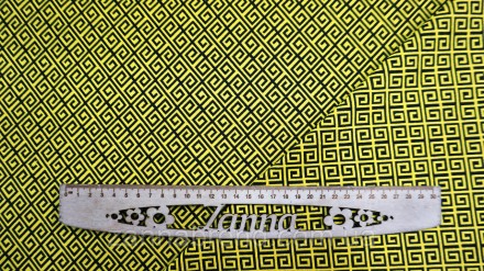  Ткань двусторонний бенгалин-жаккард черно-желтого цвета принт "Орнамент" - явля. . фото 7