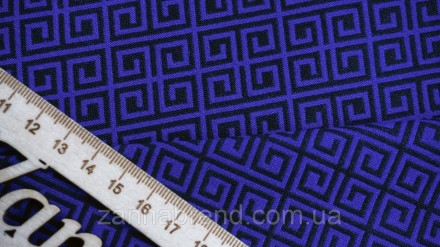  Ткань двусторонний бенгалин-жаккард черно-ульрамаринового цвета принт "Орнамент. . фото 5