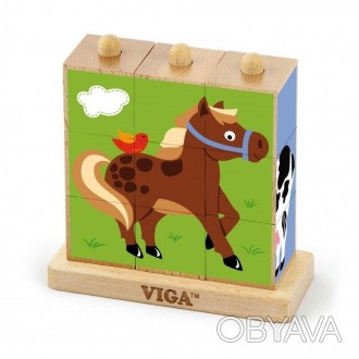 Деревянные логические кубики Viga Toys Farma 9 элементов от Viga В набор входят. . фото 1