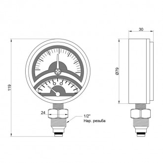 Термоманометри ICMA Арт. 258 (0-4 бар) - комбіновані прилади для одночасного вим. . фото 3