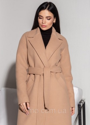 Женское пальто-халат демисезонное, модель с отложным воротником и карманами, без. . фото 3