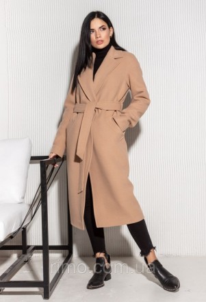 Женское пальто-халат демисезонное, модель с отложным воротником и карманами, без. . фото 2