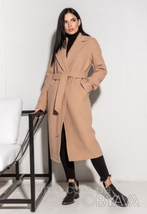 Женское пальто-халат демисезонное, модель с отложным воротником и карманами, без. . фото 1
