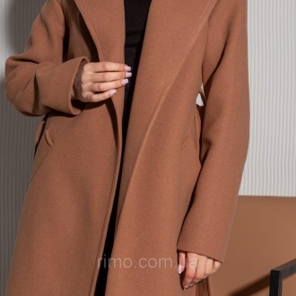 Женское пальто-халат демисезонное, модель с отложным воротником и карманами, без. . фото 5