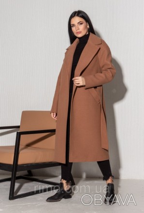 Женское пальто-халат демисезонное, модель с отложным воротником и карманами, без. . фото 1