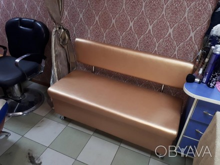 Офисный диван с коробом DS 1200*500*800h Тканная под кожзам золото