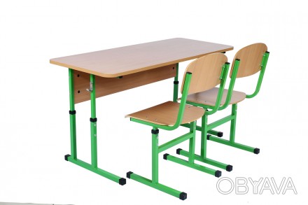 Комплект стол ученический 2-местный без полки, №4-6 + стул Т-образный на квадрат. . фото 1