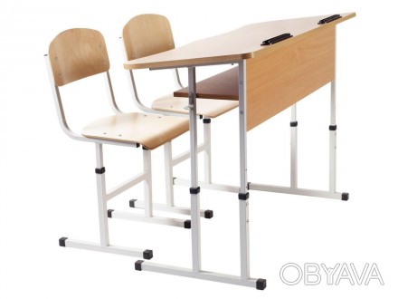 Комплект стіл учнівський 2-місний з полицею антисколіозний, №4-6 + стілець Т-под. . фото 1