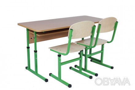 Комплект стол ученический 2-местный с полкой, №4-6 + стул Т-образный з покрытием. . фото 1
