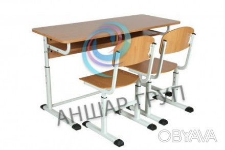 Комплект стол ученический 2-местный на плоскоовальной трубе, регулируемый по выс. . фото 1