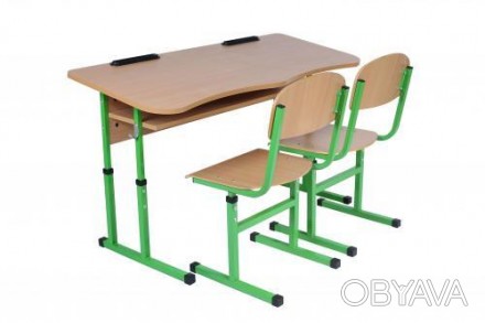Комплект стіл учнівський 2-місний з полицею антисколіозний, №4-6 + стілець Т-под. . фото 1