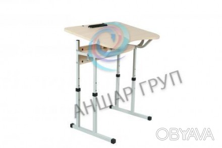 Комплект стіл учнівський 1-місний з регулюванням кута нахилу стільниці та полице. . фото 1