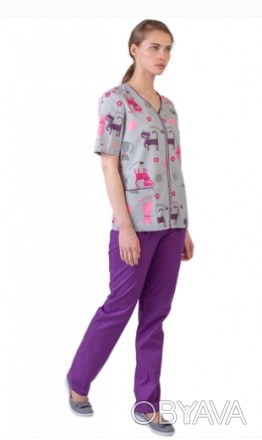 Костюм медицинский женский с  v-образным вырезом. Фиолетовый 

Костю. . фото 1