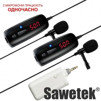 Беспроводной микрофон для телефона, смартфона с 2-мя микрофонами Sawetek P8-UHF,. . фото 2