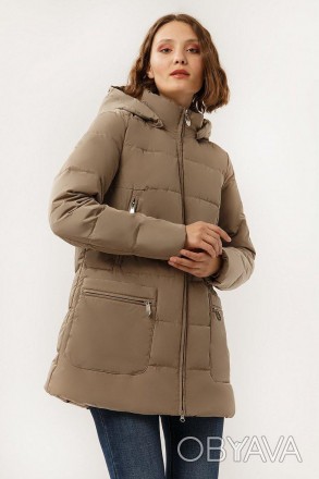 Демисезонная куртка женская Finn Flare с капюшоном светло-коричневая, средней дл. . фото 1