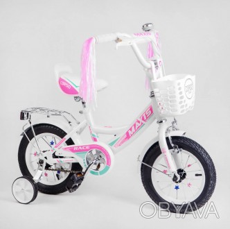 
Велосипед 12" дюймов 2-х колёсный Белый с розовым CORSO ручной тормоз, звоночек. . фото 1