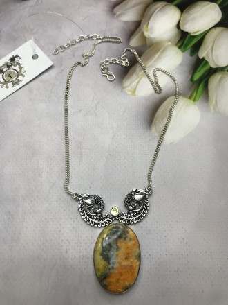 Предлагаем Вам великолепное ожерелье - натуральная пчелиная яшма и цитрин серебр. . фото 5