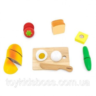 С набором игрушечных продуктов Viga Toys Завтрак малыш поможет вам приготовить п. . фото 5