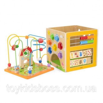 Дерев'яний бизикуб Viga Toys 5 в 1 – це багатофункціональна іграшка, яка захопит. . фото 3