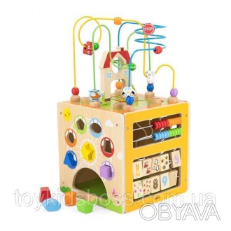 Дерев'яний бизикуб Viga Toys 5 в 1 – це багатофункціональна іграшка, яка захопит. . фото 1