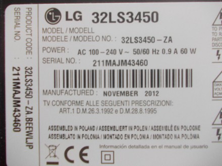 Кнопки сняты с работоспособного телевизора LG 32LS3450 с механическим повреждени. . фото 5