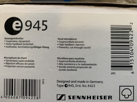 Продам мікрофони Sennheiser e-945. Мікрофони нові. Не використовувались. Куплені. . фото 10