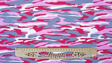 
 Ткань двунитка разноцветная "Розовый камуфляж" (Турция) - это плотный, но мягк. . фото 1