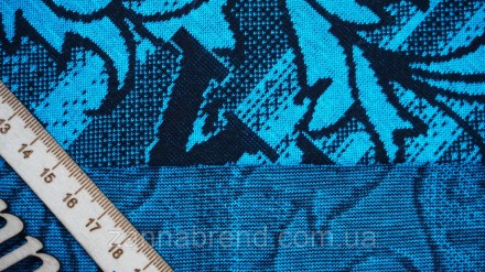  Трикотажная ткань черно-голубого цвета принт "LV в узорах" - мягкая, плотная, б. . фото 6